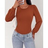 image:imageBTFBM Long Puff Sleeve Bodysuits for Women 2026  Crew Neck 2 Snap Crotch Thong ShapewearStretchy Knit High Cut LeotardsCasual Y2K Going Out TopsWinter LayerFall FashionRed Brown