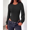 image:imageBTFBM Long Puff Sleeve Bodysuits for Women 2026  Crew Neck 2 Snap Crotch Thong ShapewearStretchy Knit High Cut LeotardsCasual Y2K Going Out TopsWinter LayerFall FashionBlack