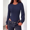 image:imageBTFBM Long Puff Sleeve Bodysuits for Women 2026  Crew Neck 2 Snap Crotch Thong ShapewearStretchy Knit High Cut LeotardsCasual Y2K Going Out TopsWinter LayerFall FashionNavy Blue