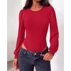 image:imageBTFBM Long Puff Sleeve Bodysuits for Women 2026  Crew Neck 2 Snap Crotch Thong ShapewearStretchy Knit High Cut LeotardsCasual Y2K Going Out TopsWinter LayerFall FashionRed