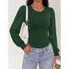 image:imageBTFBM Long Puff Sleeve Bodysuits for Women 2026  Crew Neck 2 Snap Crotch Thong ShapewearStretchy Knit High Cut LeotardsCasual Y2K Going Out TopsWinter LayerFall FashionDark Green