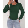 image:imageBTFBM Long Puff Sleeve Bodysuits for Women 2026  Crew Neck 2 Snap Crotch Thong ShapewearStretchy Knit High Cut LeotardsCasual Y2K Going Out TopsWinter LayerFall FashionDark Green
