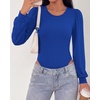 image:imageBTFBM Long Puff Sleeve Bodysuits for Women 2026  Crew Neck 2 Snap Crotch Thong ShapewearStretchy Knit High Cut LeotardsCasual Y2K Going Out TopsWinter LayerFall FashionBlue