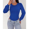 image:imageBTFBM Long Puff Sleeve Bodysuits for Women 2026  Crew Neck 2 Snap Crotch Thong ShapewearStretchy Knit High Cut LeotardsCasual Y2K Going Out TopsWinter LayerFall FashionBlue