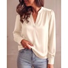 image:imageBTFBM Satin Blouses for Women Dressy Casual  LightweightV NeckLong Sleeve TopsGoing Out OutfitsFall Fashion ClothingBeige