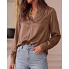 image:imageBTFBM Satin Blouses for Women Dressy Casual  LightweightV NeckLong Sleeve TopsGoing Out OutfitsFall Fashion ClothingBrown