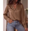 image:imageBTFBM Satin Blouses for Women Dressy Casual  LightweightV NeckLong Sleeve TopsGoing Out OutfitsFall Fashion ClothingBrown