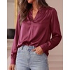 image:imageBTFBM Satin Blouses for Women Dressy Casual  LightweightV NeckLong Sleeve TopsGoing Out OutfitsFall Fashion ClothingBurgundy