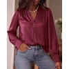image:imageBTFBM Satin Blouses for Women Dressy Casual  LightweightV NeckLong Sleeve TopsGoing Out OutfitsFall Fashion ClothingBurgundy
