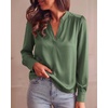 image:imageBTFBM Satin Blouses for Women Dressy Casual  LightweightV NeckLong Sleeve TopsGoing Out OutfitsFall Fashion ClothingDark Green