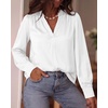 image:imageBTFBM Satin Blouses for Women Dressy Casual  LightweightV NeckLong Sleeve TopsGoing Out OutfitsFall Fashion ClothingWhite
