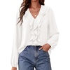 image:imageBTFBM Womens Fall Tops Ruffle Blouses Dressy Casual  Double Ruffled Collar V Neck Long Sleeve Shirts Lightweight Fashion Clothing 2026 Trendy Daily Business Office Work ClothesWhite