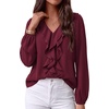 image:imageBTFBM Womens Fall Tops Ruffle Blouses Dressy Casual  Double Ruffled Collar V Neck Long Sleeve Shirts Lightweight Fashion Clothing 2026 Trendy Daily Business Office Work ClothesBurgundy