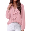 image:imageBTFBM Womens Fall Tops Ruffle Blouses Dressy Casual  Double Ruffled Collar V Neck Long Sleeve Shirts Lightweight Fashion Clothing 2026 Trendy Daily Business Office Work ClothesPink