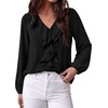 image:imageBTFBM Womens Fall Tops Ruffle Blouses Dressy Casual  Double Ruffled Collar V Neck Long Sleeve Shirts Lightweight Fashion Clothing 2026 Trendy Daily Business Office Work ClothesBlack