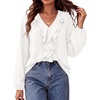 image:imageBTFBM Womens Fall Tops Ruffle Blouses Dressy Casual  Double Ruffled Collar V Neck Long Sleeve Shirts Lightweight Fashion Clothing 2026 Trendy Daily Business Office Work ClothesWhite