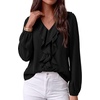 image:imageBTFBM Womens Fall Tops Ruffle Blouses Dressy Casual  Double Ruffled Collar V Neck Long Sleeve Shirts Lightweight Fashion Clothing 2026 Trendy Daily Business Office Work ClothesBlack