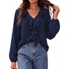 image:imageBTFBM Womens Fall Tops Ruffle Blouses Dressy Casual  Double Ruffled Collar V Neck Long Sleeve Shirts Lightweight Fashion Clothing 2026 Trendy Daily Business Office Work ClothesNavy
