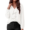 image:imageBTFBM Womens Fall Tops Ruffle Blouses Dressy Casual  Double Ruffled Collar V Neck Long Sleeve Shirts Lightweight Fashion Clothing 2026 Trendy Daily Business Office Work ClothesWhite