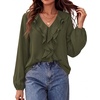 image:imageBTFBM Womens Fall Tops Ruffle Blouses Dressy Casual  Double Ruffled Collar V Neck Long Sleeve Shirts Lightweight Fashion Clothing 2026 Trendy Daily Business Office Work ClothesArmy Green