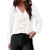 image:imageBTFBM Womens Fall Tops Ruffle Blouses Dressy Casual  Double Ruffled Collar V Neck Long Sleeve Shirts Lightweight Fashion Clothing 2026 Trendy Daily Business Office Work ClothesWhite