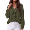 image:imageBTFBM Womens Fall Tops Ruffle Blouses Dressy Casual  Double Ruffled Collar V Neck Long Sleeve Shirts Lightweight Fashion Clothing 2026 Trendy Daily Business Office Work ClothesArmy Green