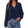 image:imageBTFBM Womens Fall Tops Ruffle Blouses Dressy Casual  Double Ruffled Collar V Neck Long Sleeve Shirts Lightweight Fashion Clothing 2026 Trendy Daily Business Office Work ClothesNavy
