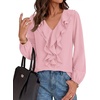 image:imageBTFBM Womens Fall Tops Ruffle Blouses Dressy Casual  Double Ruffled Collar V Neck Long Sleeve Shirts Lightweight Fashion Clothing 2026 Trendy Daily Business Office Work ClothesPink