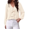 image:imageBTFBM Womens Fall Tops Ruffle Blouses Dressy Casual  Double Ruffled Collar V Neck Long Sleeve Shirts Lightweight Fashion Clothing 2026 Trendy Daily Business Office Work ClothesApricot
