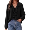 image:imageBTFBM Womens Fall Tops Ruffle Blouses Dressy Casual  Double Ruffled Collar V Neck Long Sleeve Shirts Lightweight Fashion Clothing 2026 Trendy Daily Business Office Work ClothesBlack