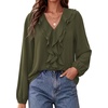 image:imageBTFBM Womens Fall Tops Ruffle Blouses Dressy Casual  Double Ruffled Collar V Neck Long Sleeve Shirts Lightweight Fashion Clothing 2026 Trendy Daily Business Office Work ClothesArmy Green