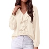 image:imageBTFBM Womens Fall Tops Ruffle Blouses Dressy Casual  Double Ruffled Collar V Neck Long Sleeve Shirts Lightweight Fashion Clothing 2026 Trendy Daily Business Office Work ClothesApricot