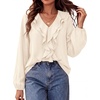 image:imageBTFBM Womens Fall Tops Ruffle Blouses Dressy Casual  Double Ruffled Collar V Neck Long Sleeve Shirts Lightweight Fashion Clothing 2026 Trendy Daily Business Office Work ClothesApricot