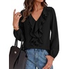 image:imageBTFBM Womens Fall Tops Ruffle Blouses Dressy Casual  Double Ruffled Collar V Neck Long Sleeve Shirts Lightweight Fashion Clothing 2026 Trendy Daily Business Office Work ClothesBlack