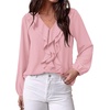 image:imageBTFBM Womens Fall Tops Ruffle Blouses Dressy Casual  Double Ruffled Collar V Neck Long Sleeve Shirts Lightweight Fashion Clothing 2026 Trendy Daily Business Office Work ClothesPink