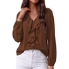 image:imageBTFBM Womens Fall Tops Ruffle Blouses Dressy Casual  Double Ruffled Collar V Neck Long Sleeve Shirts Lightweight Fashion Clothing 2026 Trendy Daily Business Office Work ClothesBrown