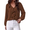 image:imageBTFBM Womens Fall Tops Ruffle Blouses Dressy Casual  Double Ruffled Collar V Neck Long Sleeve Shirts Lightweight Fashion Clothing 2026 Trendy Daily Business Office Work ClothesBrown