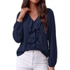 image:imageBTFBM Womens Fall Tops Ruffle Blouses Dressy Casual  Double Ruffled Collar V Neck Long Sleeve Shirts Lightweight Fashion Clothing 2026 Trendy Daily Business Office Work ClothesNavy