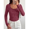 image:imageBTFBM Womens Long Sleeve Scoop Neck Shirts Floral Tops  Casual Women Fall Clothes Ribbed Slim Fitted TShirts y2k Fashion Clothing Concert Going Out Top Club Date Night OutfitsBurgundy