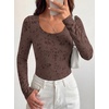 image:imageBTFBM Womens Long Sleeve Scoop Neck Shirts Floral Tops  Casual Women Fall Clothes Ribbed Slim Fitted TShirts y2k Fashion Clothing Concert Going Out Top Club Date Night OutfitsBrown