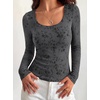 image:imageBTFBM Womens Long Sleeve Scoop Neck Shirts Floral Tops  Casual Women Fall Clothes Ribbed Slim Fitted TShirts y2k Fashion Clothing Concert Going Out Top Club Date Night OutfitsBlack Grey