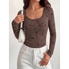 image:imageBTFBM Womens Long Sleeve Scoop Neck Shirts Floral Tops  Casual Women Fall Clothes Ribbed Slim Fitted TShirts y2k Fashion Clothing Concert Going Out Top Club Date Night OutfitsBrown