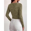 image:imageBTFBM Womens Long Sleeve Scoop Neck Shirts Floral Tops  Casual Women Fall Clothes Ribbed Slim Fitted TShirts y2k Fashion Clothing Concert Going Out Top Club Date Night OutfitsArmy Green