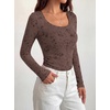 image:imageBTFBM Womens Long Sleeve Scoop Neck Shirts Floral Tops  Casual Women Fall Clothes Ribbed Slim Fitted TShirts y2k Fashion Clothing Concert Going Out Top Club Date Night OutfitsBrown