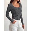 image:imageBTFBM Womens Long Sleeve Scoop Neck Shirts Floral Tops  Casual Women Fall Clothes Ribbed Slim Fitted TShirts y2k Fashion Clothing Concert Going Out Top Club Date Night OutfitsBlack Grey