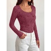 image:imageBTFBM Womens Long Sleeve Scoop Neck Shirts Floral Tops  Casual Women Fall Clothes Ribbed Slim Fitted TShirts y2k Fashion Clothing Concert Going Out Top Club Date Night OutfitsBurgundy