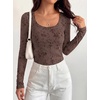 image:imageBTFBM Womens Long Sleeve Scoop Neck Shirts Floral Tops  Casual Women Fall Clothes Ribbed Slim Fitted TShirts y2k Fashion Clothing Concert Going Out Top Club Date Night OutfitsBrown