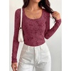 image:imageBTFBM Womens Long Sleeve Scoop Neck Shirts Floral Tops  Casual Women Fall Clothes Ribbed Slim Fitted TShirts y2k Fashion Clothing Concert Going Out Top Club Date Night OutfitsBurgundy