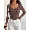 image:imageBTFBM Womens Long Sleeve Scoop Neck Shirts Floral Tops  Casual Women Fall Clothes Ribbed Slim Fitted TShirts y2k Fashion Clothing Concert Going Out Top Club Date Night OutfitsBrown