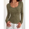 image:imageBTFBM Womens Long Sleeve Scoop Neck Shirts Floral Tops  Casual Women Fall Clothes Ribbed Slim Fitted TShirts y2k Fashion Clothing Concert Going Out Top Club Date Night OutfitsArmy Green